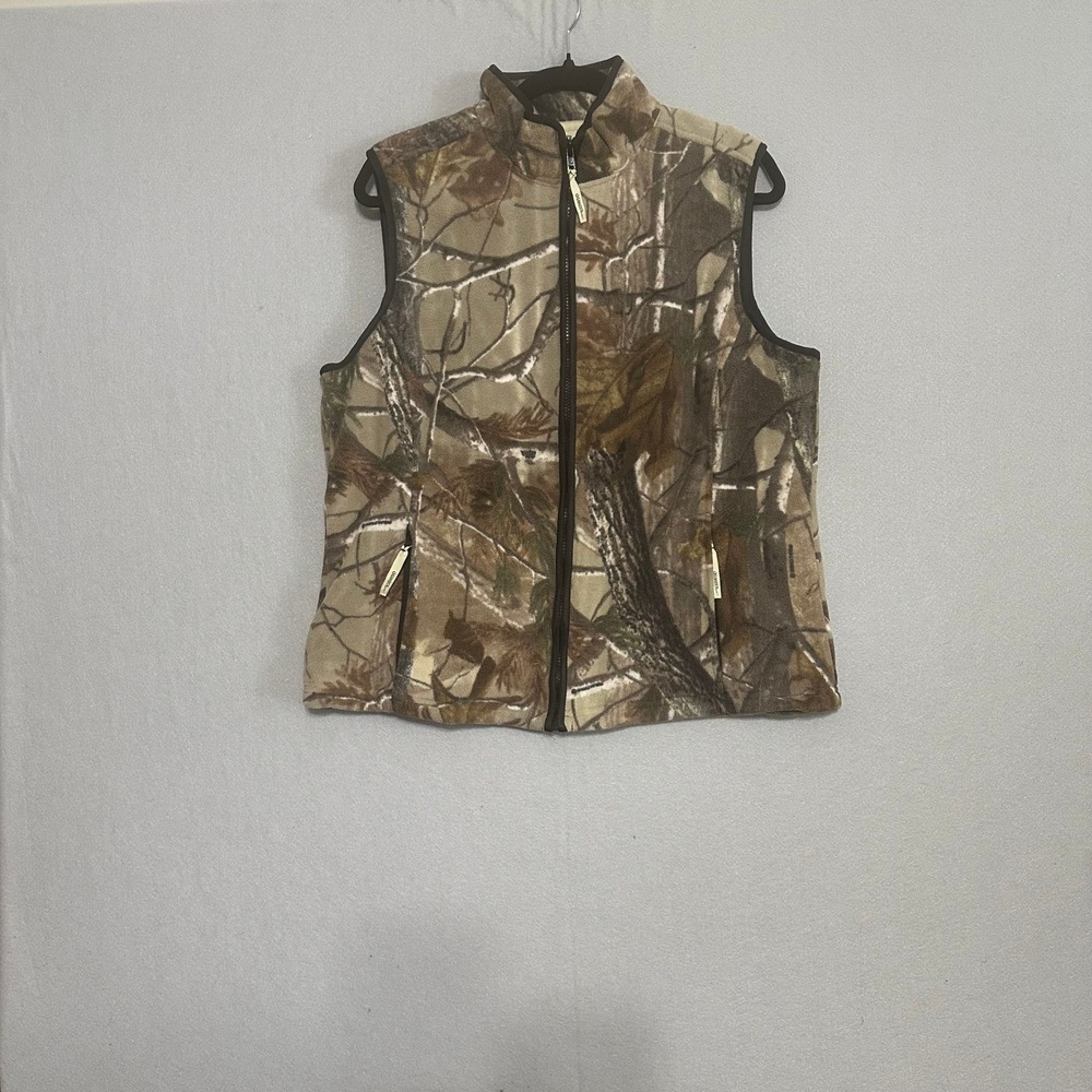 Gander Mountain Camo Fleece Vest Womens Large Full Zip Real Tree Hunting‎ Brown